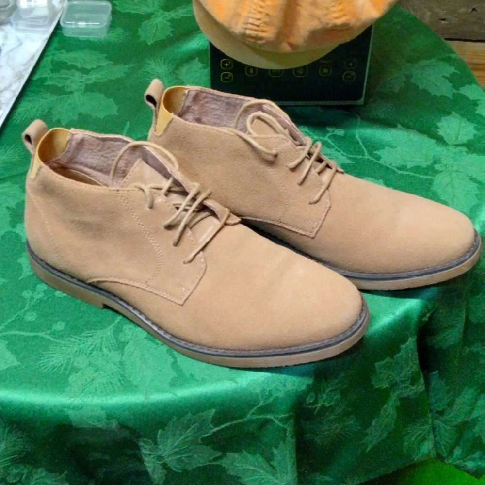 Brand pair of Men's tan suede boots by Bruno Marc